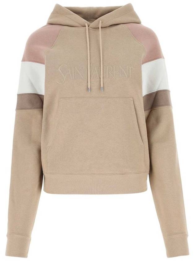 Front Logo Cotton Hoodie Beige - SAINT LAURENT - BALAAN 2