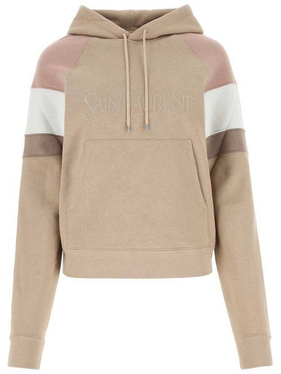 Front Logo Cotton Hoodie Beige - SAINT LAURENT - BALAAN 2