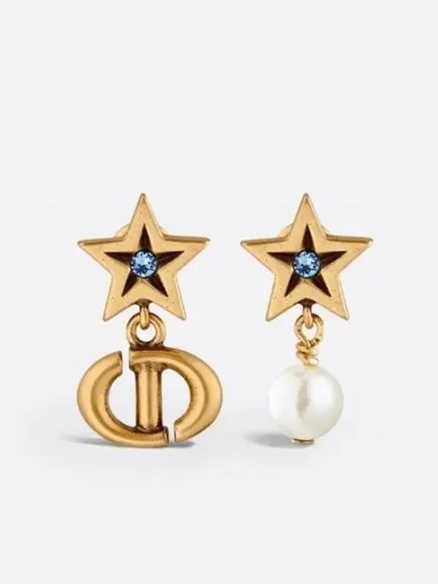 Lucky Charm Stud Crystal Pearl Earrings Gold - DIOR - BALAAN 2