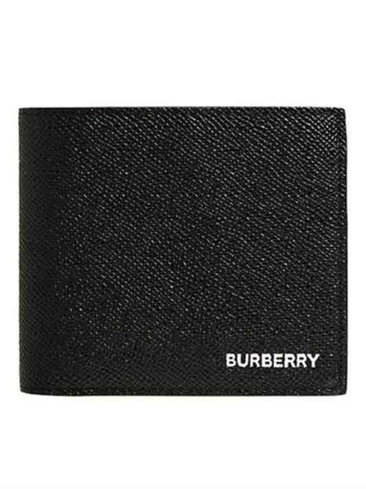 Logo Grainy Leather Coin Perth Halfwallet Black - BURBERRY - BALAAN.