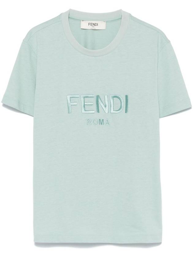 Embroidered Logo Short Sleeve T-Shirt Aqua Blue - FENDI - BALAAN 2