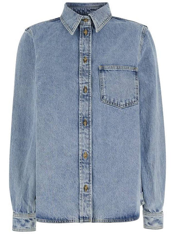 Light Blue Shirt With Patch Pocket In Denim Woman - TOTEME - BALAAN 1