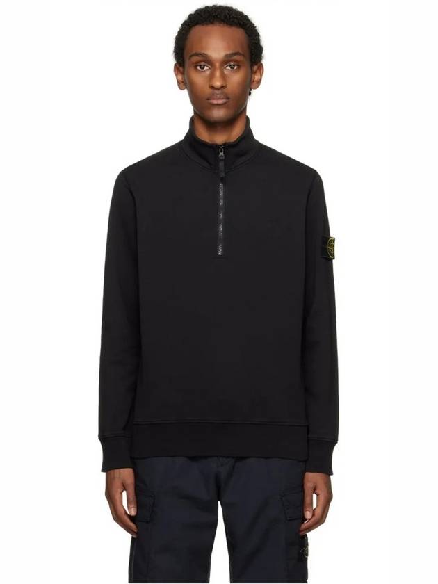 Logo Badge Half Zipper Cotton Fleece Knit Top Black - STONE ISLAND - BALAAN 7