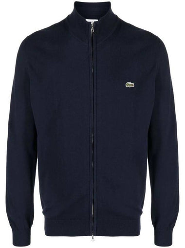 Men's Stand-Up Collar Organic Cotton Zip-Up Jacket Navy - LACOSTE - BALAAN 1