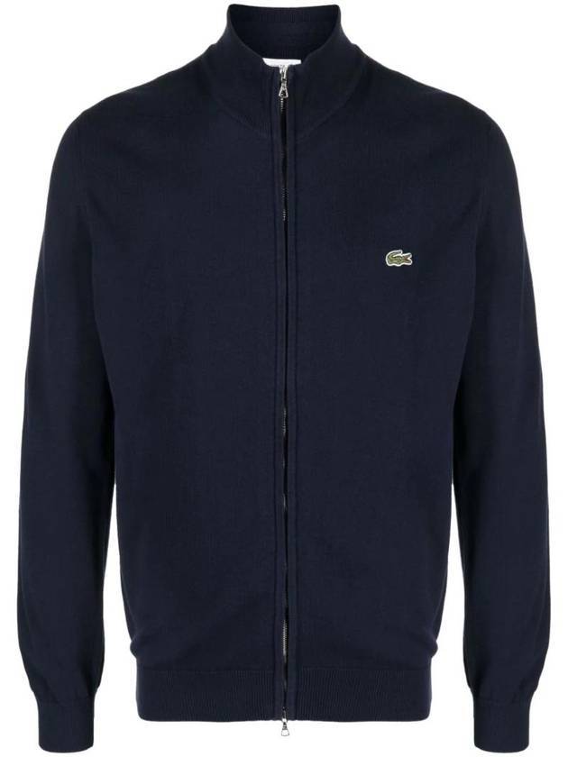 Men's Stand-Up Collar Organic Cotton Zip-Up Jacket Navy - LACOSTE - BALAAN 1