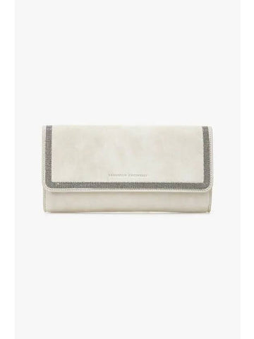 Women s Monili Trimmed Suede Clutch Bag Light Beige - BRUNELLO CUCINELLI - BALAAN 1