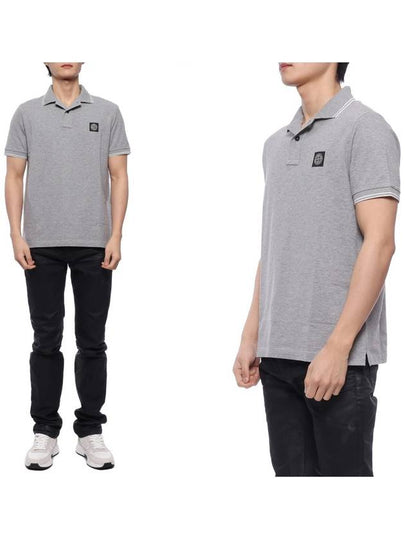 Stretch Cotton Pique Short Sleeve Polo Shirt Grey - STONE ISLAND - BALAAN 2