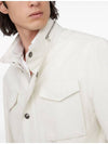 Stand-Up Collar Linen Blend Coat Offwhite - BRUNELLO CUCINELLI - BALAAN 4