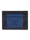 V Logo Leather Card Wallet Navy - VALENTINO - BALAAN 1