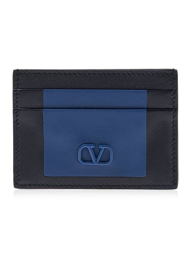 V Logo Leather Card Wallet Navy - VALENTINO - BALAAN 2