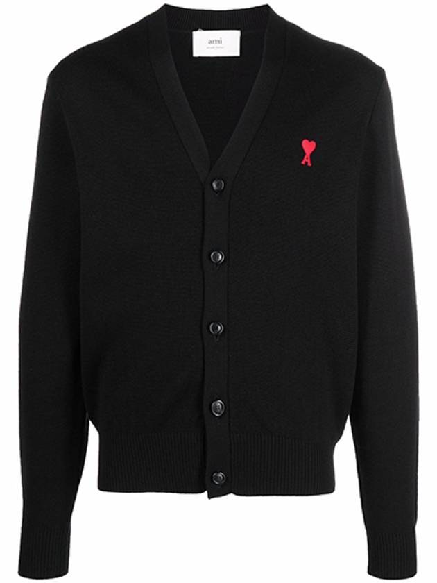 Heart Logo Merino Wool Cardigan Black - AMI - BALAAN 2