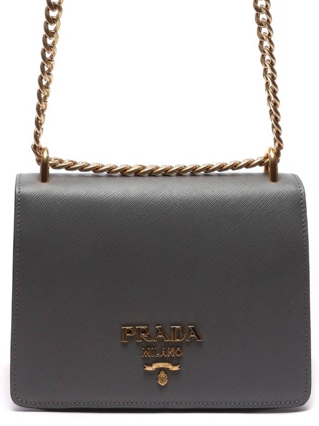 Saffiano Leather Chain Shoulder Bag Grey - PRADA - BALAAN 3