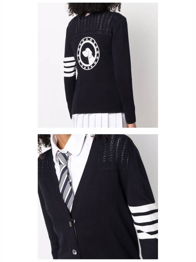 Striped Hector V Neck Cardigan Navy - THOM BROWNE - BALAAN 6