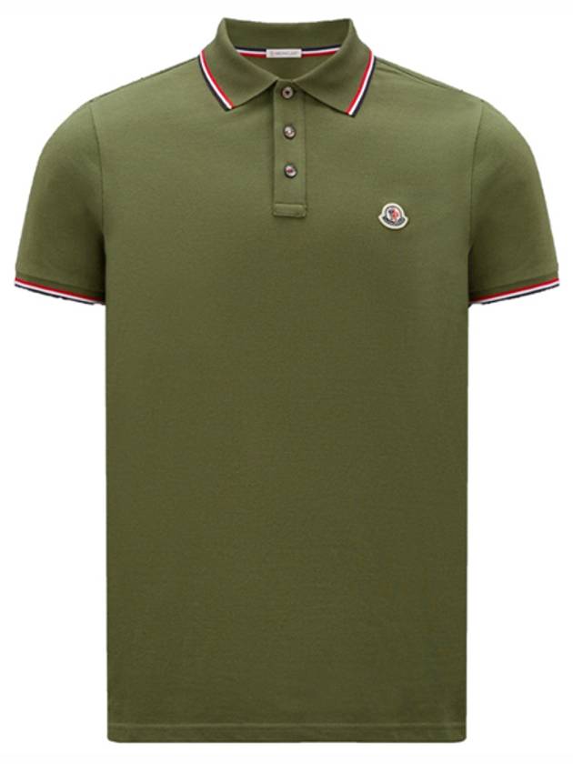 Stripe Trimming Logo Short Sleeve Polo Shirt Dark green - MONCLER - BALAAN 2