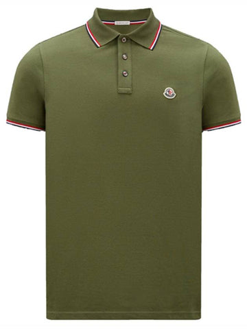 Stripe Trimming Logo Short Sleeve Polo Shirt Dark green - MONCLER - BALAAN 1