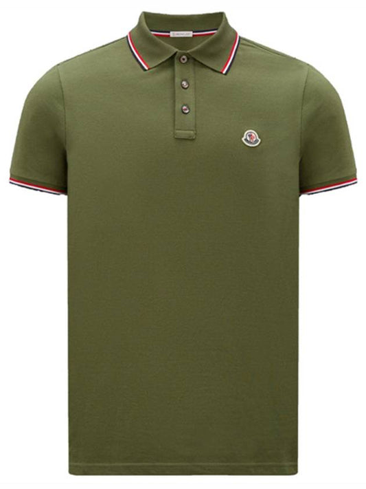 Stripe Trimming Logo Short Sleeve Polo Shirt Dark green - MONCLER - BALAAN 1