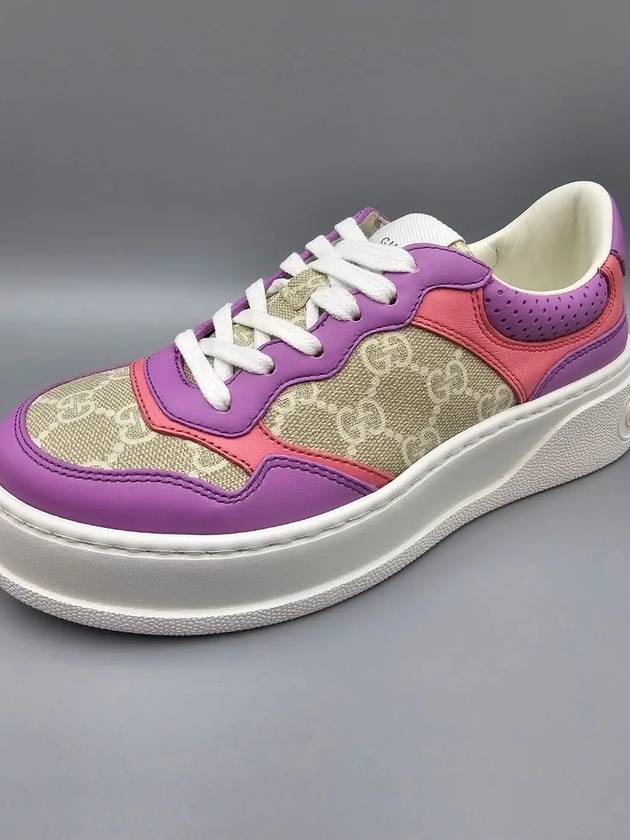 Women's GG Embossed Low Top Sneakers Beige Purple - GUCCI - BALAAN 7