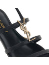 Women's Smooth Leather Gold Tone Monogram Detail Cassandra Flat Sandals Black - SAINT LAURENT - BALAAN 9