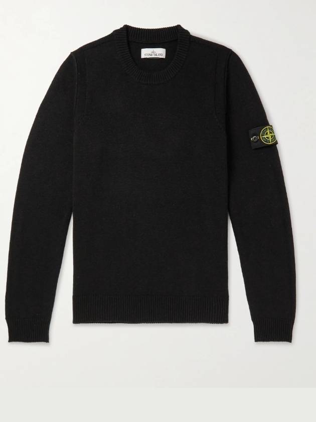 Wappen Patch Crew Neck Wool Knit Top Black - STONE ISLAND - BALAAN 2