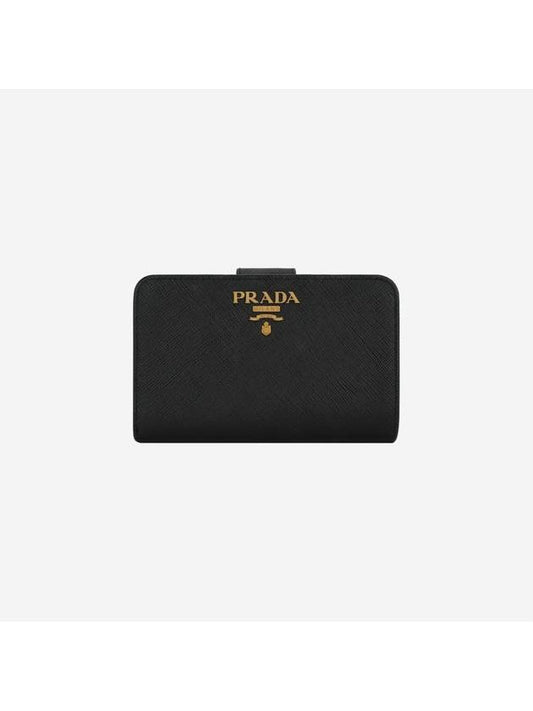 Saffiano Metal Logo Leather Medium Wallet Black - PRADA - BALAAN