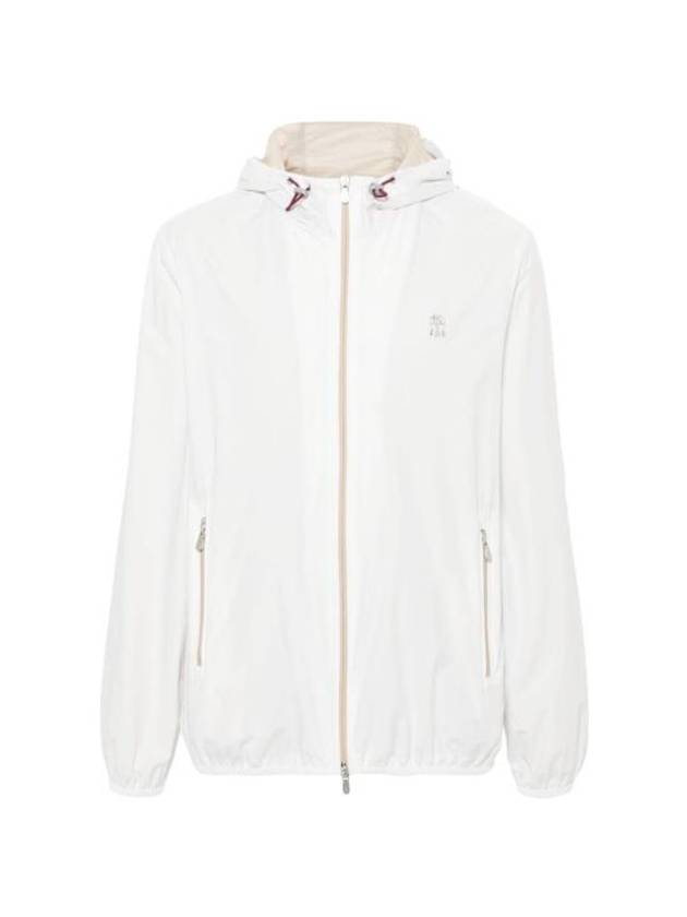 Embroidered Logo Zip-up Hoodie White - BRUNELLO CUCINELLI - BALAAN 1