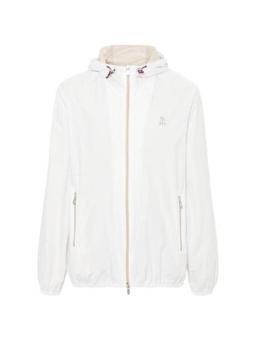 Embroidered Logo Zip-up Hoodie White - BRUNELLO CUCINELLI - BALAAN 1