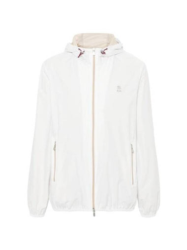 Embroidered Logo Zip-up Hoodie White - BRUNELLO CUCINELLI - BALAAN 1