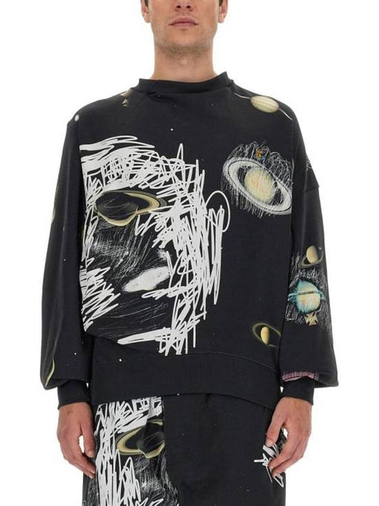 Graphic Print Crew Neck Sweatshirt Black - VIVIENNE WESTWOOD - BALAAN 1