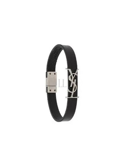 Monogram Opyum Leather Bracelet Black Silver - SAINT LAURENT - BALAAN 2