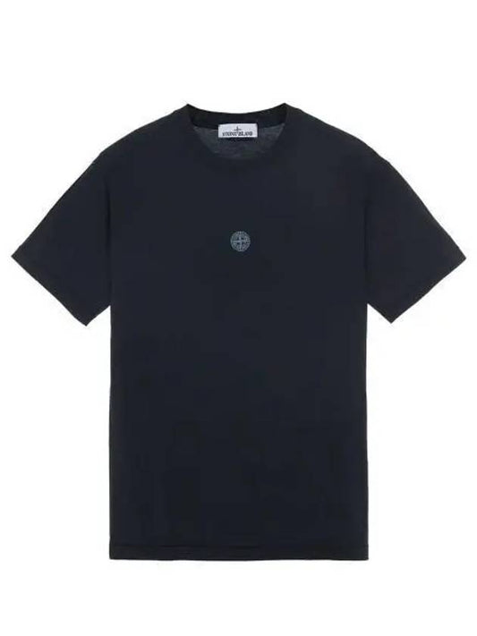 Garment Dyed Lettering One Print Cotton Jersey Short Sleeve T-Shirt Navy - STONE ISLAND - BALAAN 2