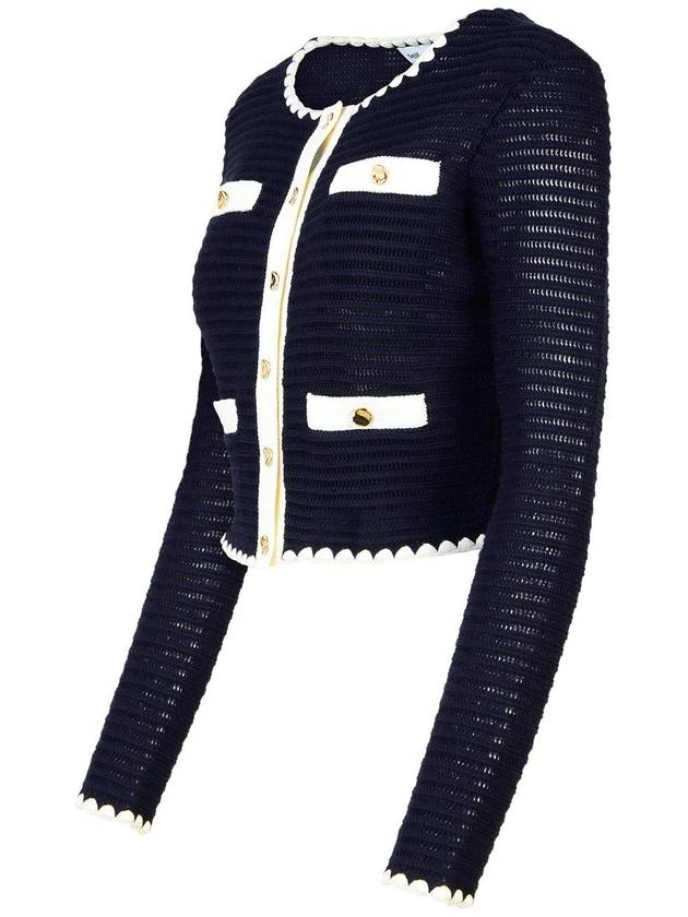 Self-Portrait Navy Cotton Blend Cardigan - SELF PORTRAIT - BALAAN 2