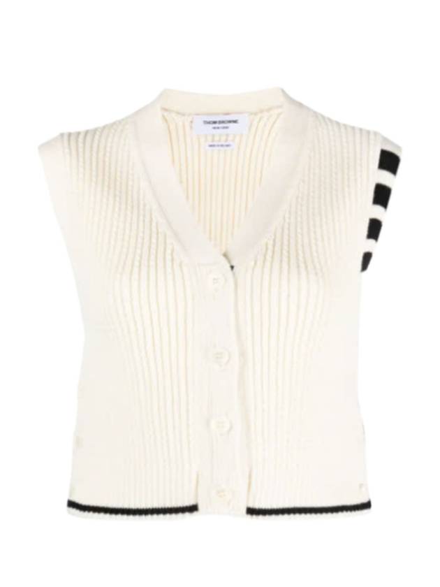 4-Bar Cropped Cable Merino Wool Cardigan Vest White - THOM BROWNE - BALAAN 2