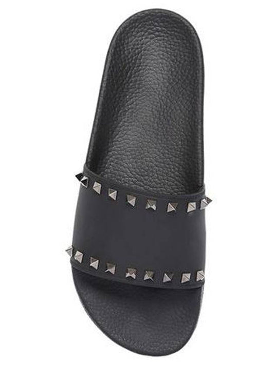 Men's Rockstud Rubber Slippers Black - VALENTINO - BALAAN.