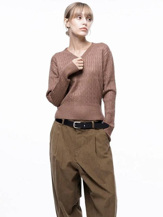 Four Woman Women s Soft Cable V neck Knit Brown W243TP02BR - CHANCE'S NOI - BALAAN 1