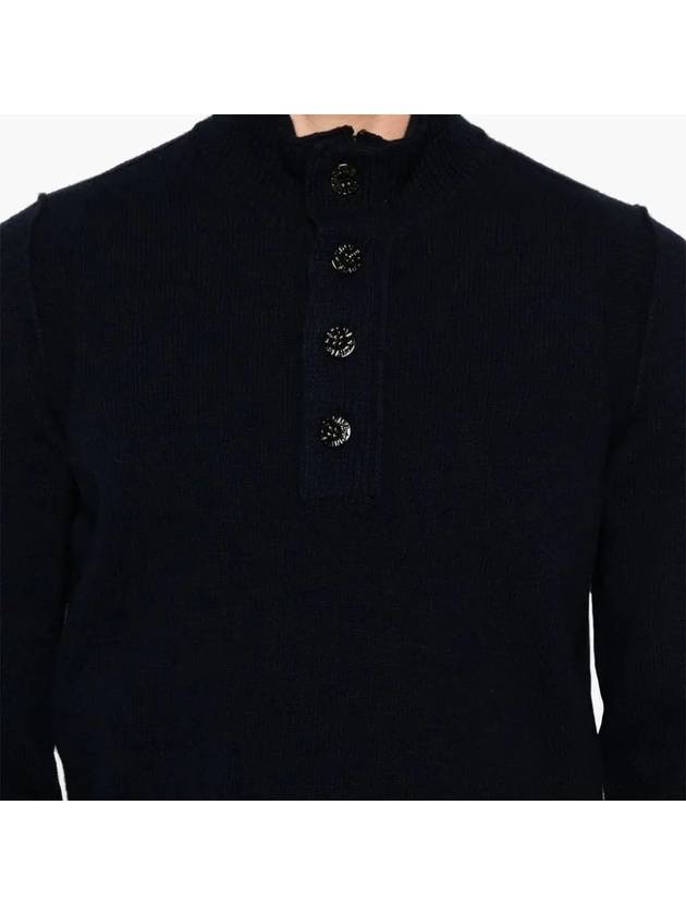 Wappen Patch Half Button Lambswool Knit Top Navy - STONE ISLAND - BALAAN 6