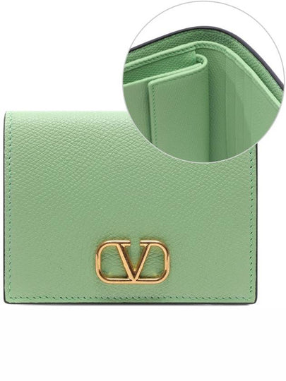 Compact V Logo Signature Calfskin Half Wallet Green - VALENTINO - BALAAN 2