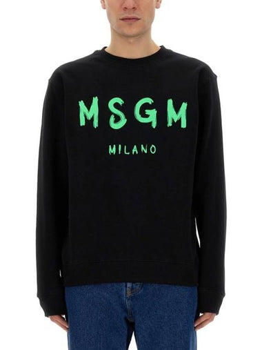 Logo Print Crew Neck Sweatshirt Black - MSGM - BALAAN 1