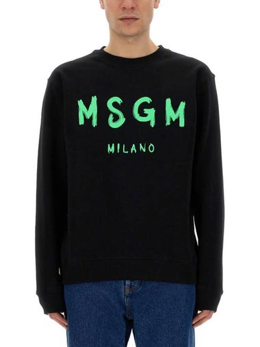 Logo Print Crew Neck Sweatshirt Black - MSGM - BALAAN 1