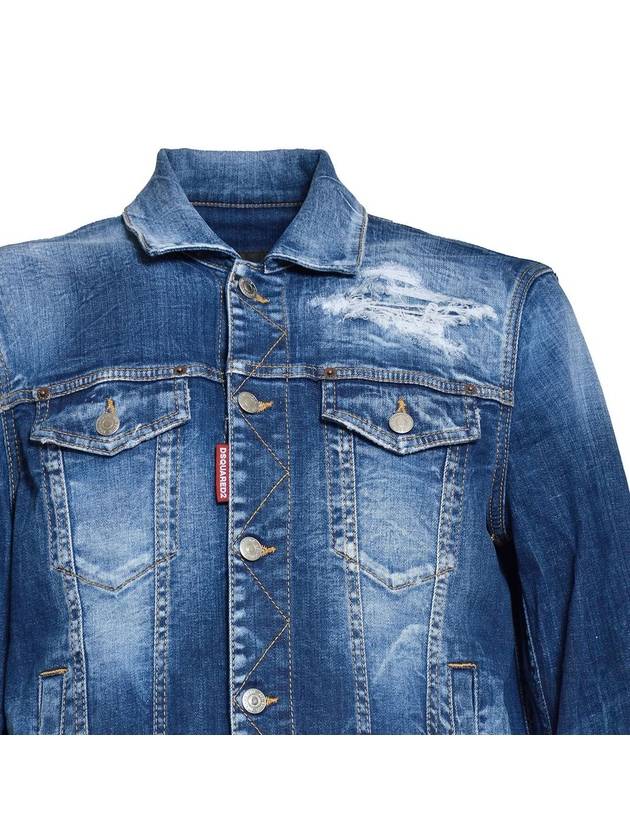 Ripped Cast Wash Denim Jacket Blue - DSQUARED2 - BALAAN 4