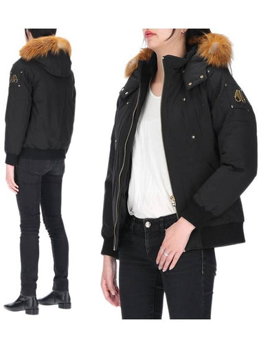 Unisex Gold Fox Fur Down Bomber Jacket Black - MOOSE KNUCKLES - BALAAN 1