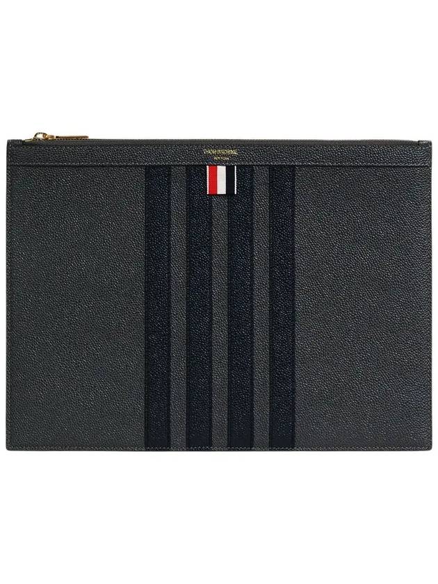 Diagonal Medium Document Case Clutch Bag Dark Grey - THOM BROWNE - BALAAN 2