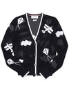 Cotton Mesh Sky Icon V Neck Cardigan Black - THOM BROWNE - BALAAN 6