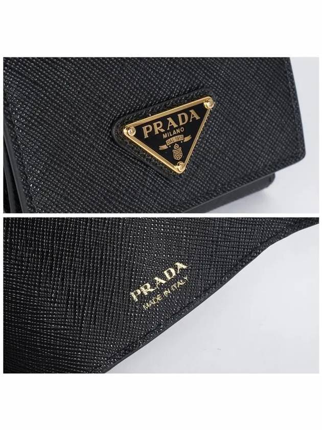 Women's Triangle Logo Saffiano Compact Half Wallet Black - PRADA - BALAAN 5