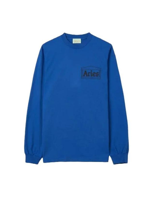 Temple Temple Logo Print Long Sleeve T-Shirt Blue - ARIES - BALAAN 1