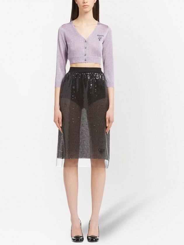 Cropped Lurex Cardigan Purple - PRADA - BALAAN 3