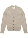 Heart Logo Wool Cardigan Light Beige - AMI - BALAAN 3