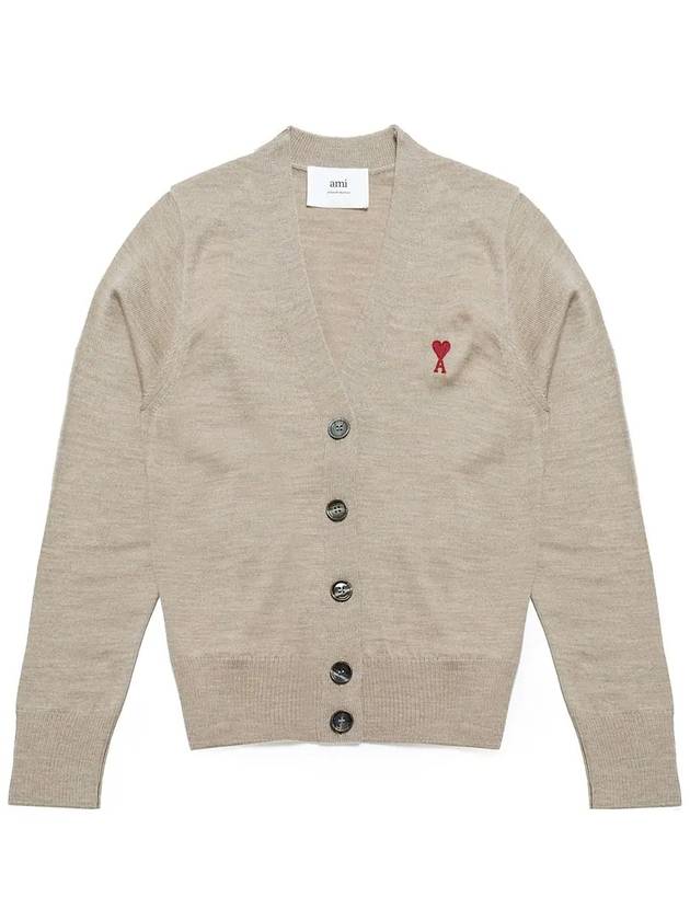 Heart Logo Wool Cardigan Light Beige - AMI - BALAAN 3