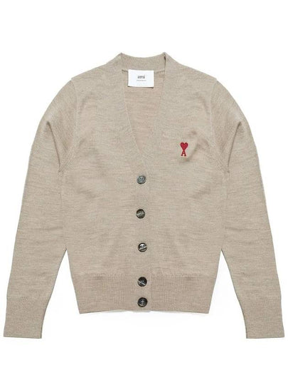 Heart Logo Wool Cardigan Light Beige - AMI - BALAAN 2