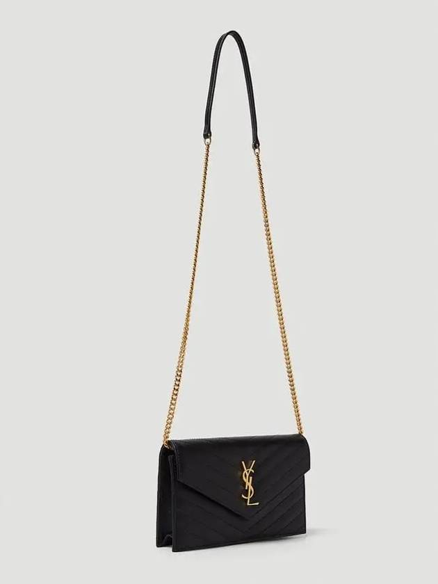 Grain De Poudre Embossed Envelope Chain Long Wallet Black - SAINT LAURENT - BALAAN 4