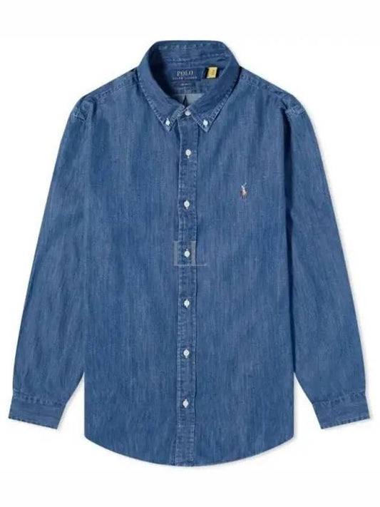Men's Denim Custom Fit Long Sleeve Shirt Blue - POLO RALPH LAUREN - BALAAN 2